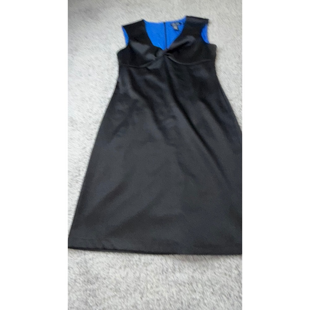 Roulette Womens Black Satin V-Neck Knot Front Cocktail DressSize10 Cobalt Lining